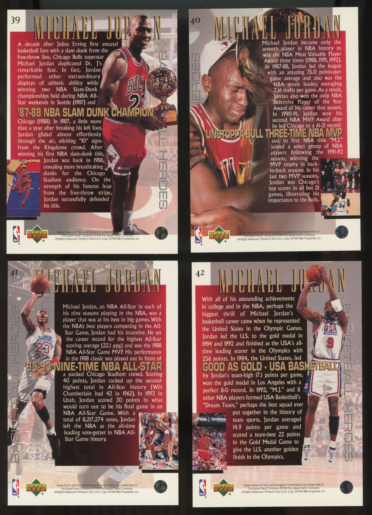 1994-95 Upper Deck Basketball Heroes Michael Jordan Complete Set (10/10) NM "A"