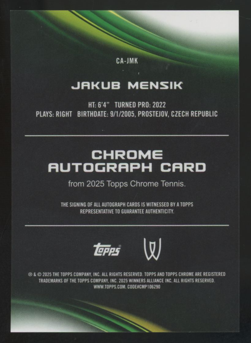 2025 Topps Chrome Jakub Mensik Gold Refractor Auto /50 #CA-JMK