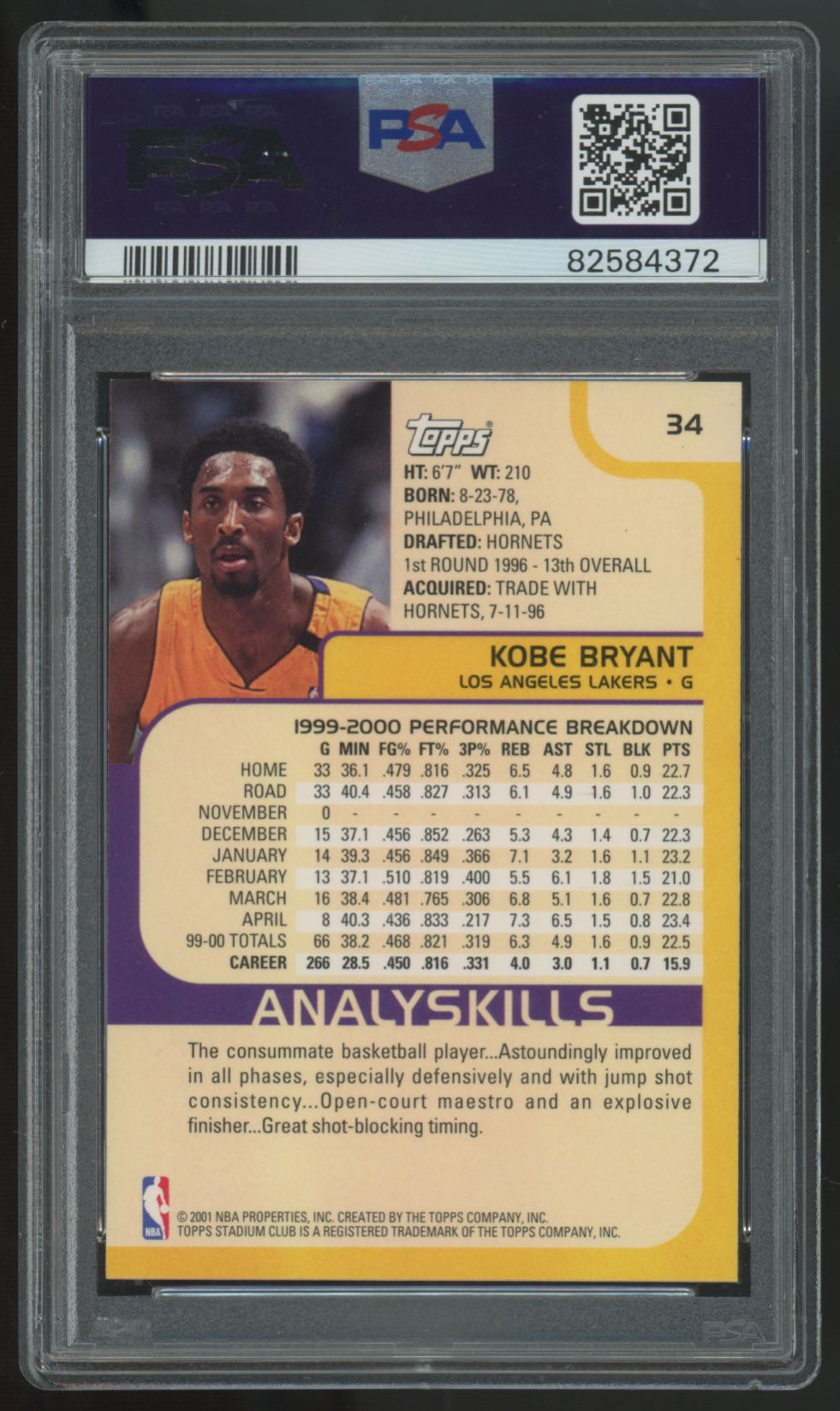 2000-01 Stadium Club Kobe Bryant #34 PSA 9