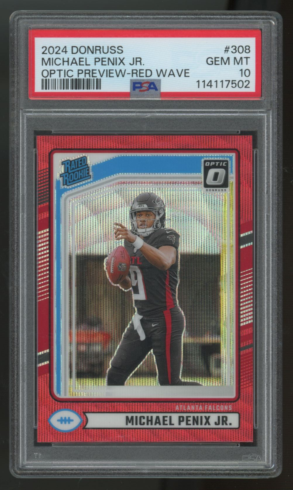2024 Donruss Optic Preview Michael Penix Jr. RC Rated Rookie Red Wave PSA 10