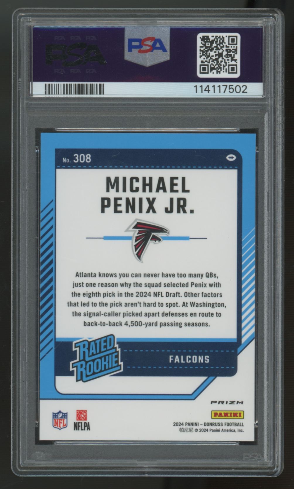 2024 Donruss Optic Preview Michael Penix Jr. RC Rated Rookie Red Wave PSA 10