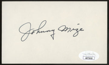 Johnny Mize Signed Autographed Index Card JSA Authentic *416