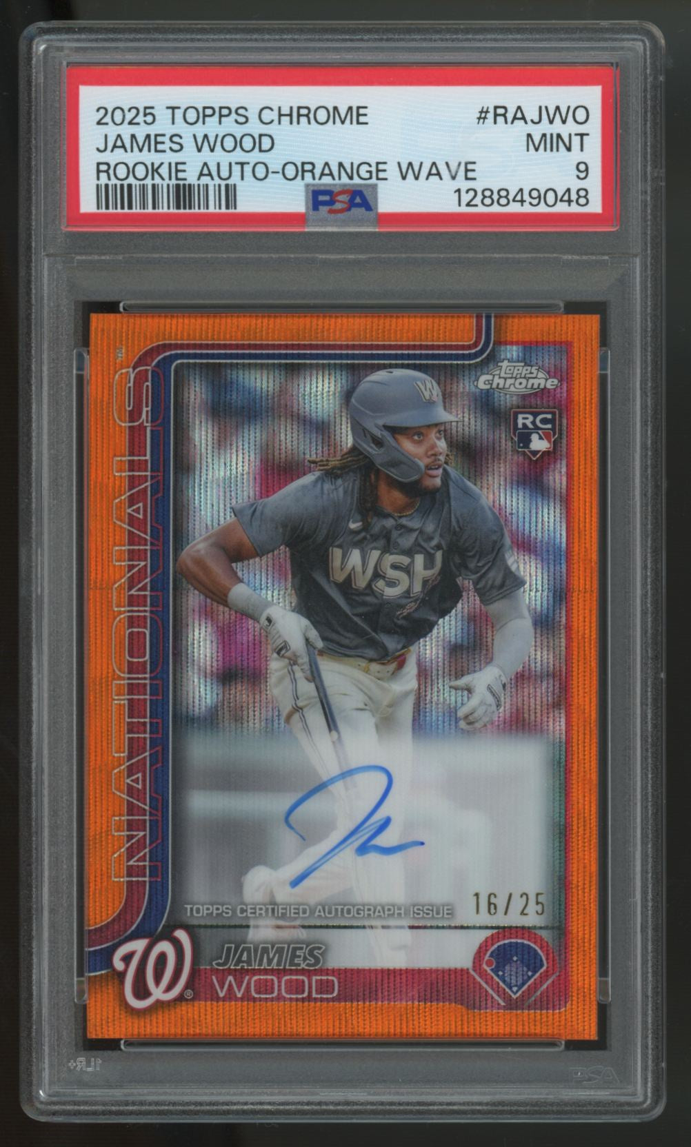 2025 Topps Chrome James Wood RC Orange Wave Auto /25 #RA-JWO PSA 9