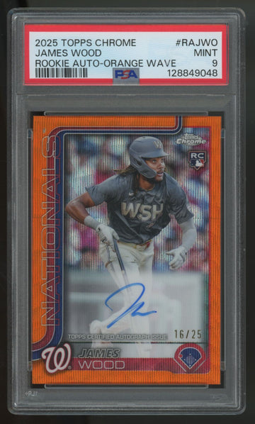 2025 Topps Chrome James Wood RC Orange Wave Auto /25 #RA-JWO PSA 9