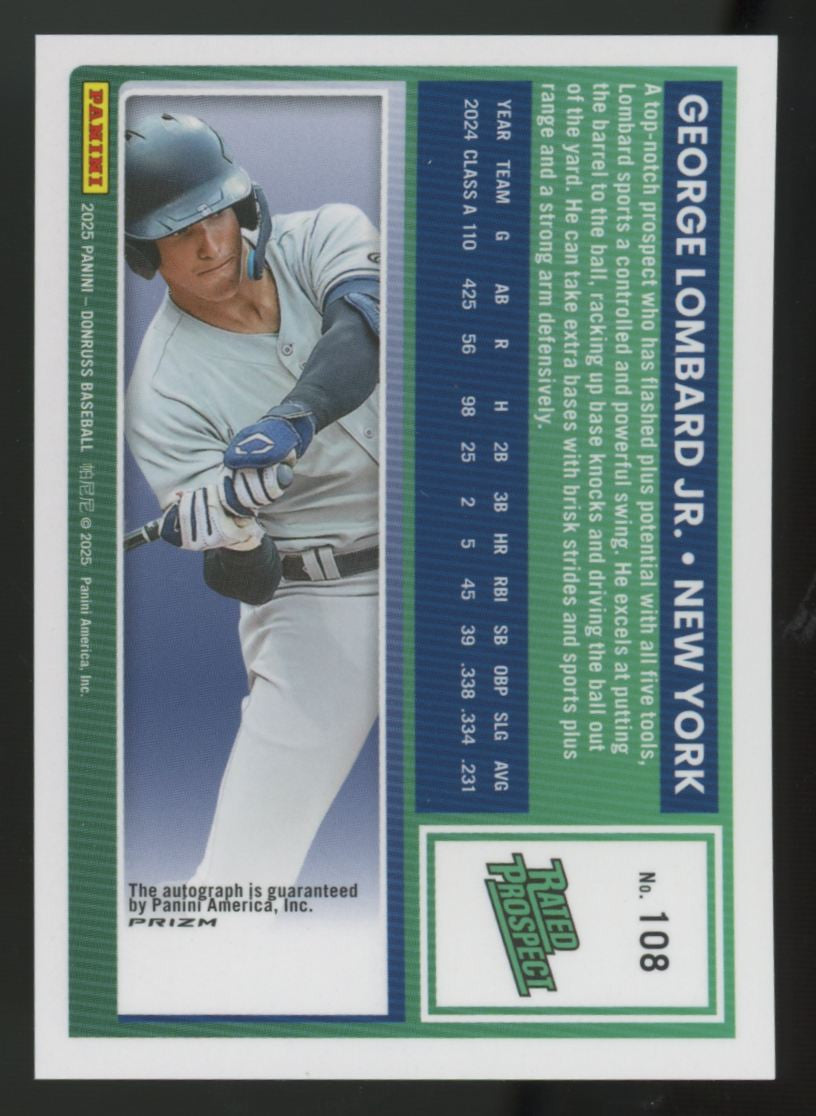 2025 Panini Donruss George Lombard Jr. Rated Prospect Optic Auto Holo #108