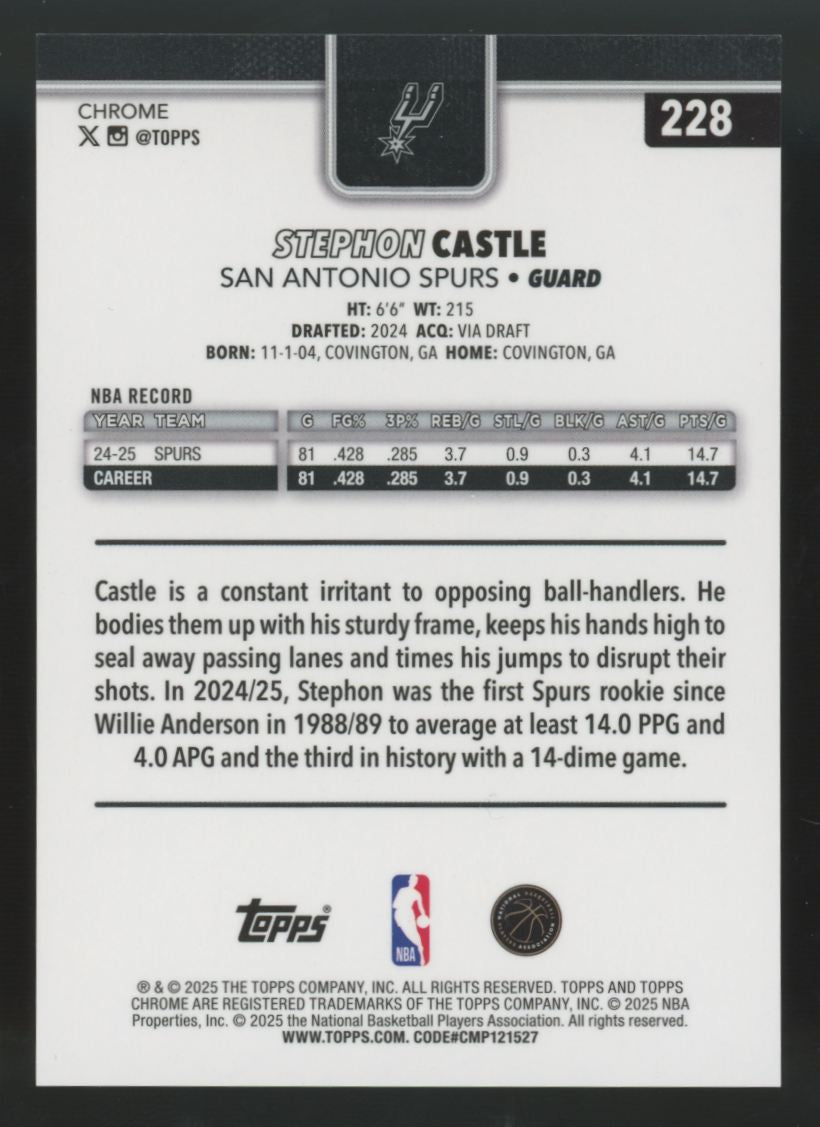 2025-26 Topps Chrome Stephon Castle Variation Green Speckle /99 #228