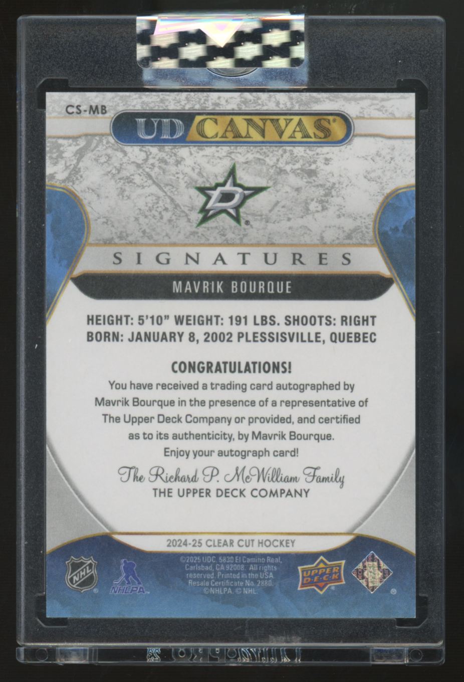 2024-25 UD Clear Cut Mavrik Bourque Canvas Auto #CS-MB