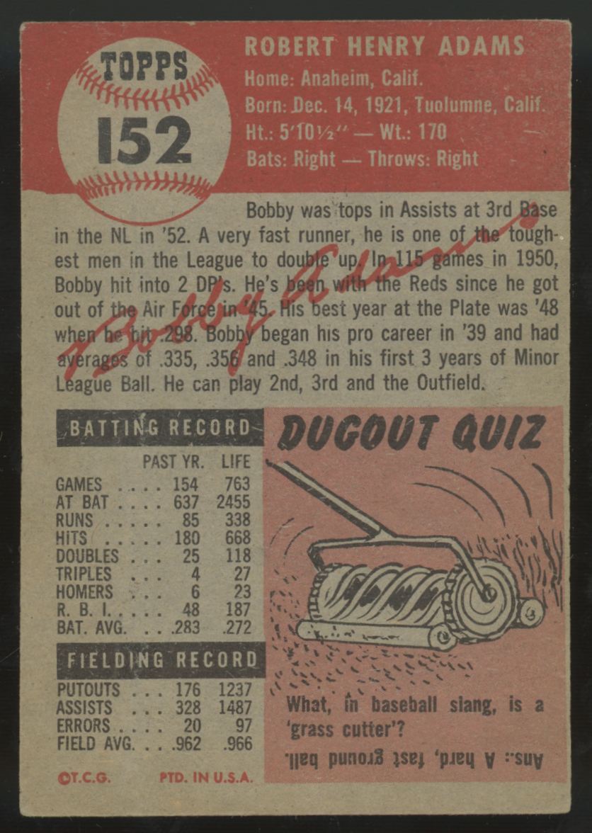 1953 Topps Bob Adams #152 Fair