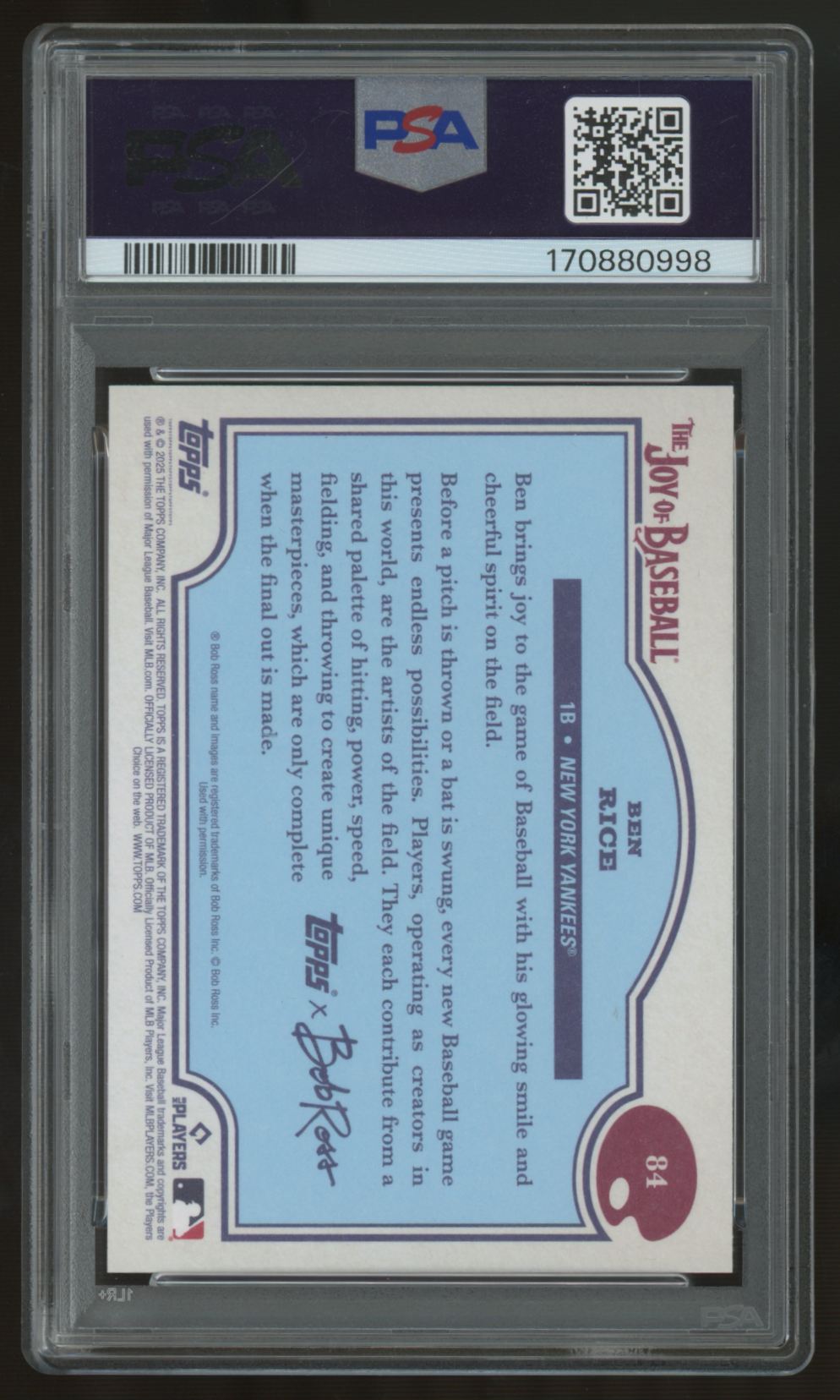 2025 Topps X Bob Ross Ben Rice RC #84 PSA 9
