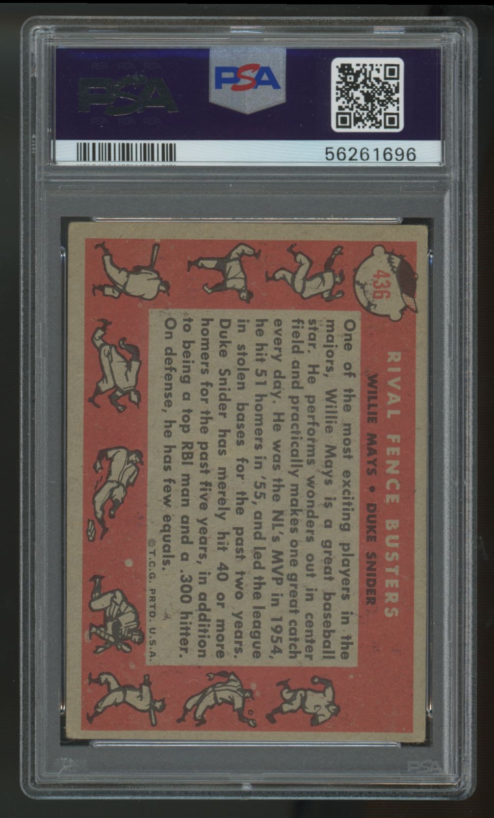 1958 Topps Willie Mays Duke Snider Rival Fence Busters #436 PSA 2