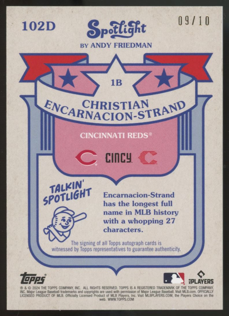 2024 Topps Spotlight Christian Encarnacion-Strand RC Auto /10 #102D