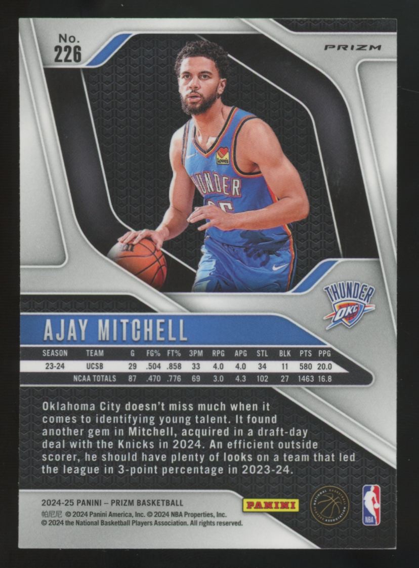 2024-25 Panini Prizm Ajay Mitchell RC Silver #226