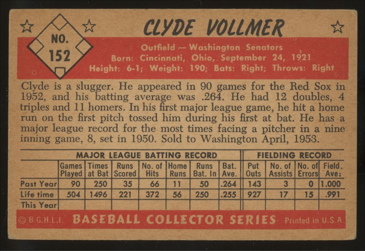 1953 Bowman Clyde Vollmer #152 EX