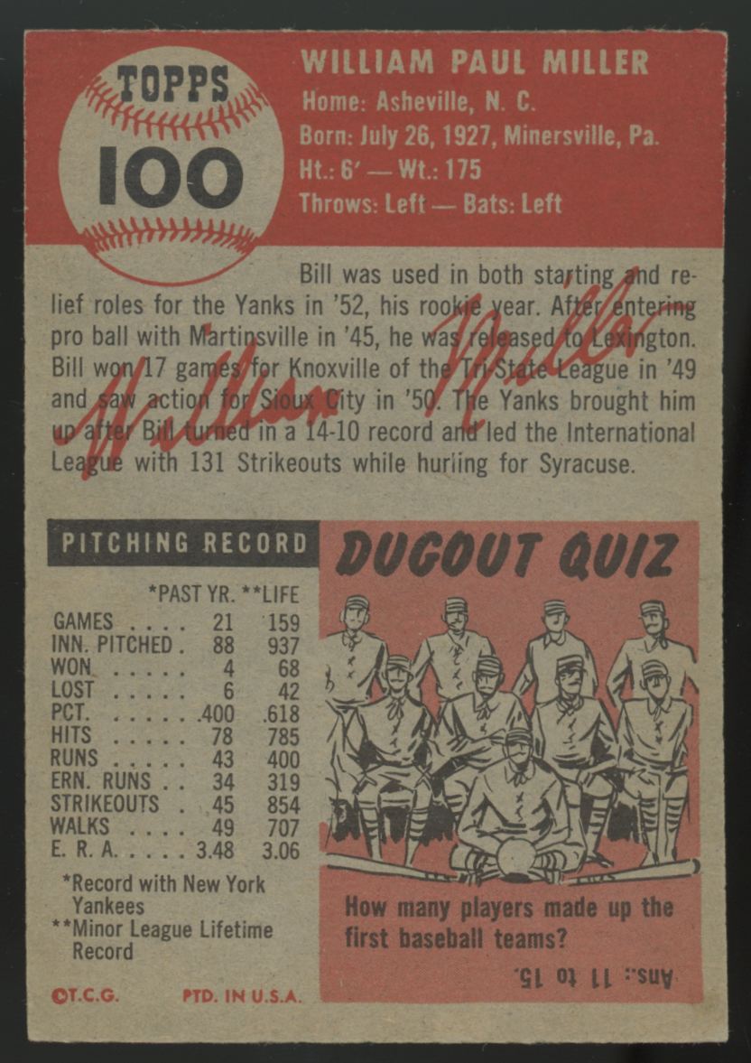 1953 Topps Bill Miller #100 EX/MT