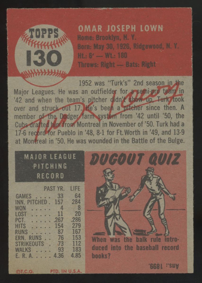 1953 Topps Turk Lown #130 EX