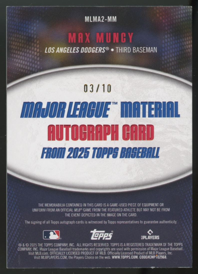 2025 Topps Series Two Max Muncy Black Major League Patch Auto /10 #MLMA2-MM