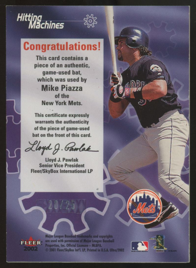2002 Fleer Ultra Mike Piazza Platinum Hitting Machines Bat Patch /25