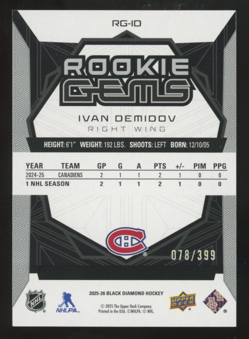 2025-26 Upper Deck Black Diamond Ivan Demidov RC Gems /399 #RG-ID