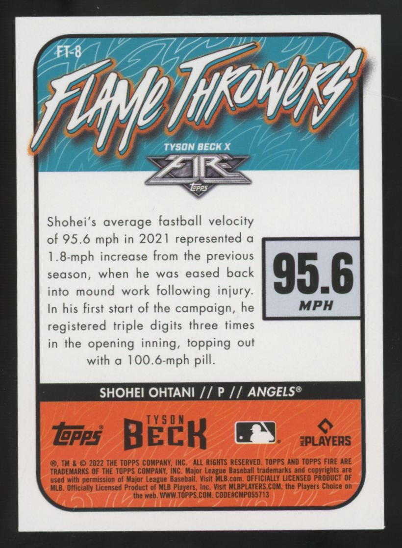 2022 Topps Fire Shohei Ohtani Gold Minted Flame Throwers #FT-8