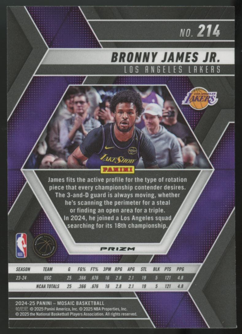 2024-25 Panini Mosaic Bronny James Jr. RC Genesis SSP #214
