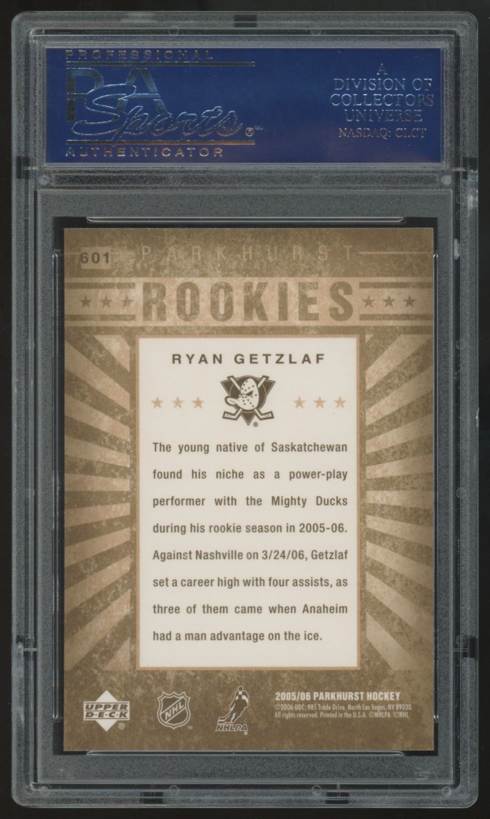 2005-06 Parkhurst Ryan Getzlaf RC #601 PSA 10