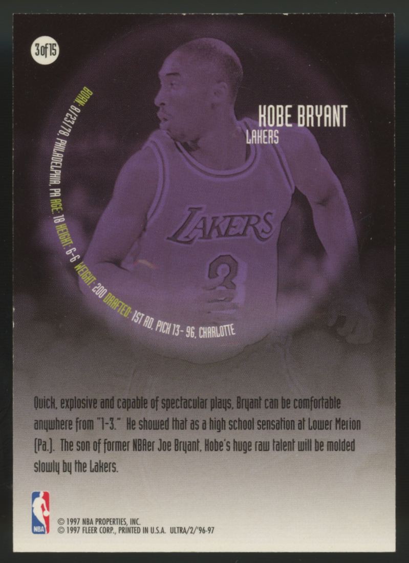 1996-97 Fleer Ultra Kobe Bryant RC All Rookie #3 "C"