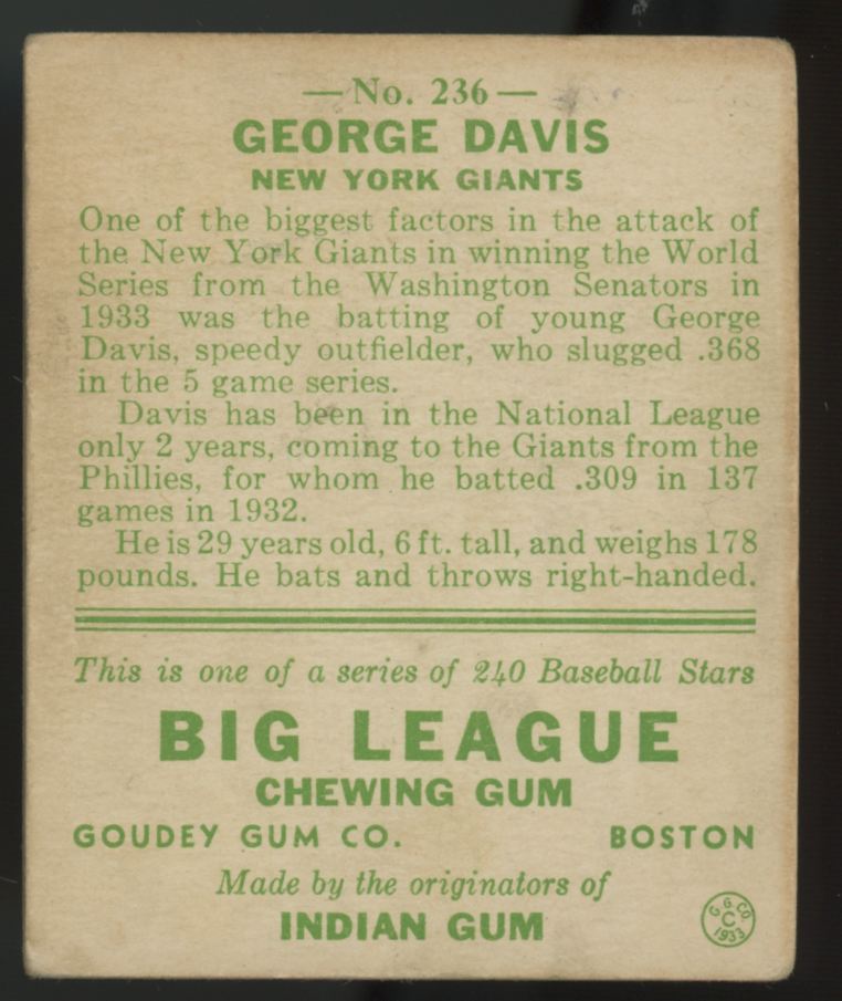 1933 Goudey George Davis #236 Fair