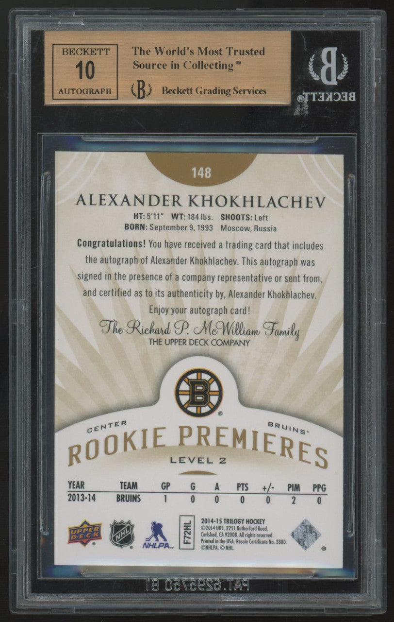 2014-15 UD Trilogy Alexander Khokhlachev RC Premieres Auto /399 #148 BGS 9.5 10