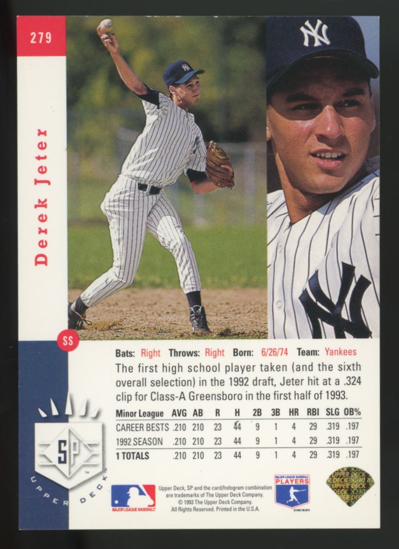 1993 Upper Deck SP Derek Jeter Premier Prospects #279 EX+
