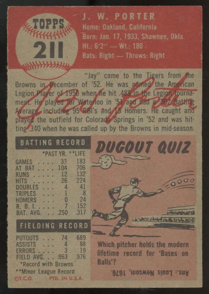 1953 Topps J.W. Porter #211 VG