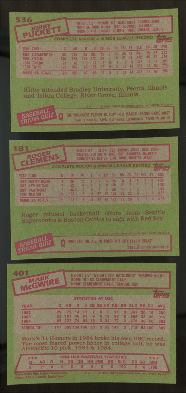 1985 Topps Baseball Complete Set (792) NM-MT McGwire Clemens Puckett RC