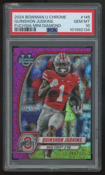 2024 Bowman Chrome U Quinshon Judkins Fuchsia Mini Diamonds /125 PSA 10 *Read*