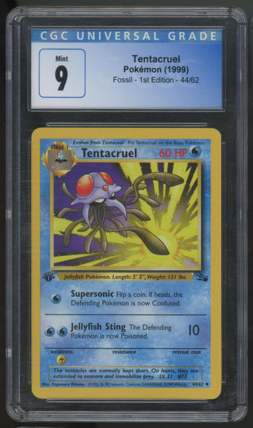 1999 Pokemon Tentacruel Fossil 1st Edition #44 CGC 9