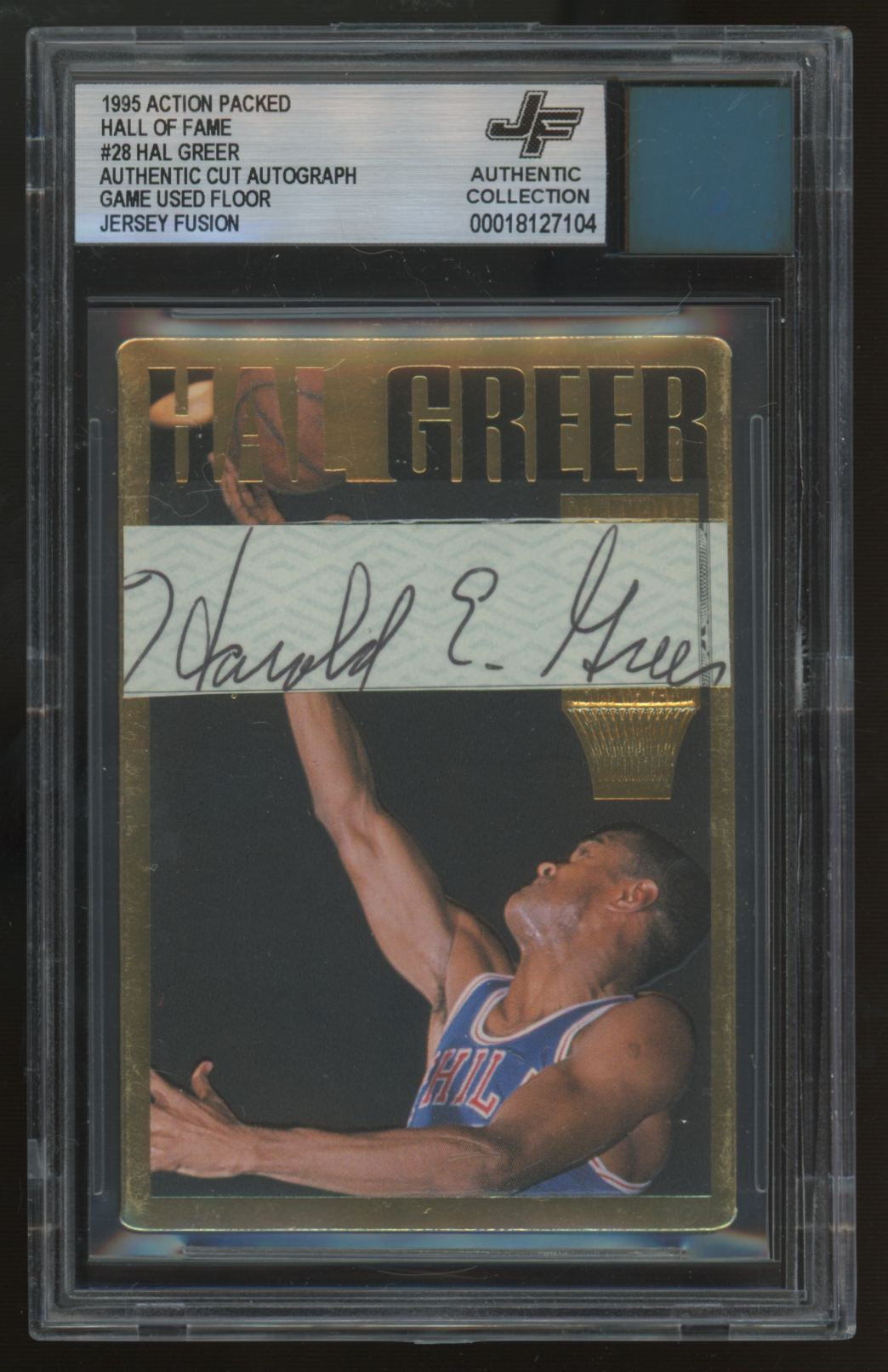 1995-96 Action Packed Hal Greer Cut Auto And Floor Relic Jersey Fusion Authentic