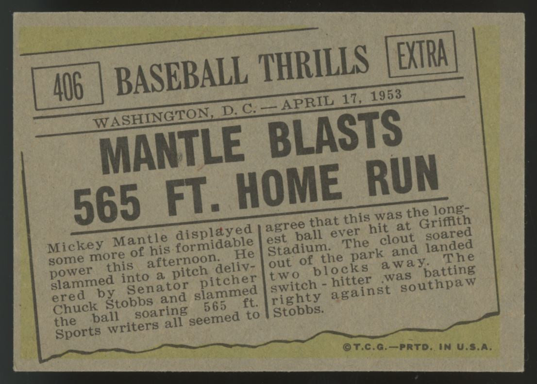 1961 Topps Baseball Thrills Mickey Mantle #406 EX