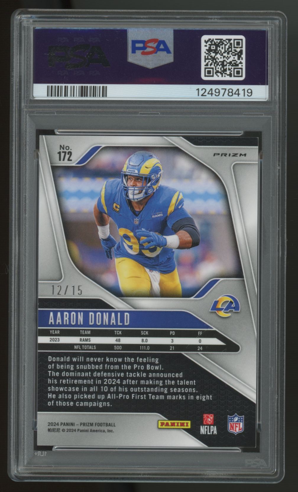 2024 Prizm Aaron Donald Forest Camo /15 #172 PSA 9