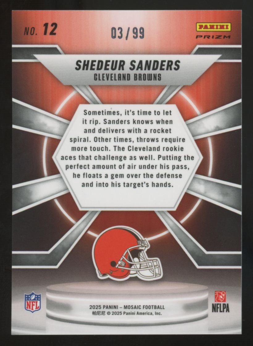 2025 Panini Mosaic Shedeur Sanders RC Blue Center Stage /99 #12