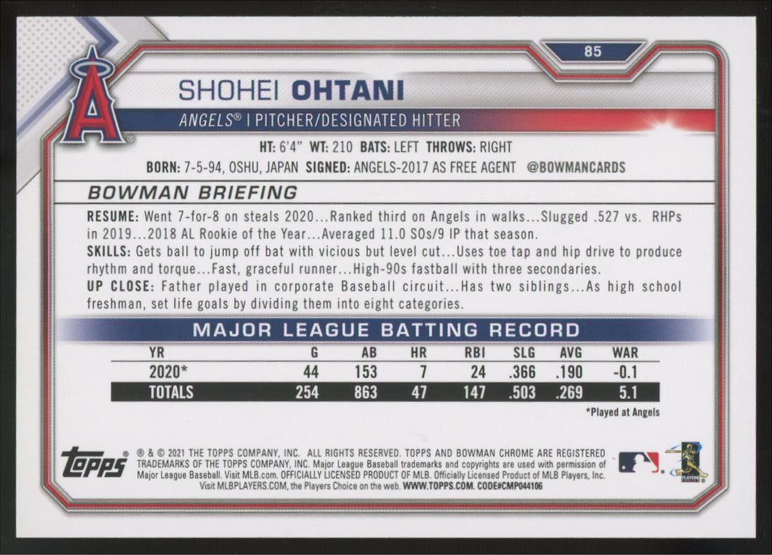 2021 Bowman Shohei Ohtani Sky Blue /499 #85