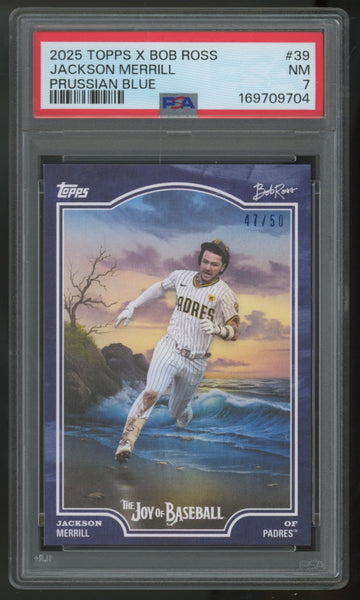 2025 Topps X Bob Ross Jackson Merrill Prussian Blue /50 #39 PSA 7