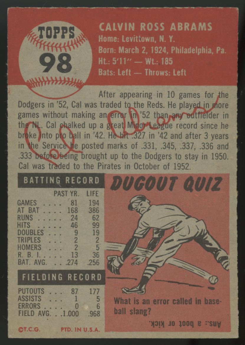 1953 Topps Cal Abrams #98 EX/MT "A"