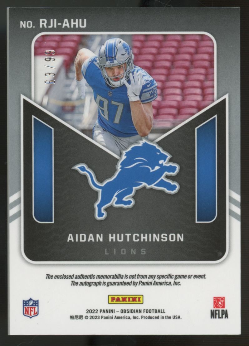 2022 Panini Obisidan Aidan Hutchinson RC Dual Patch Auto RPA Orange /99 #RJI-AHU