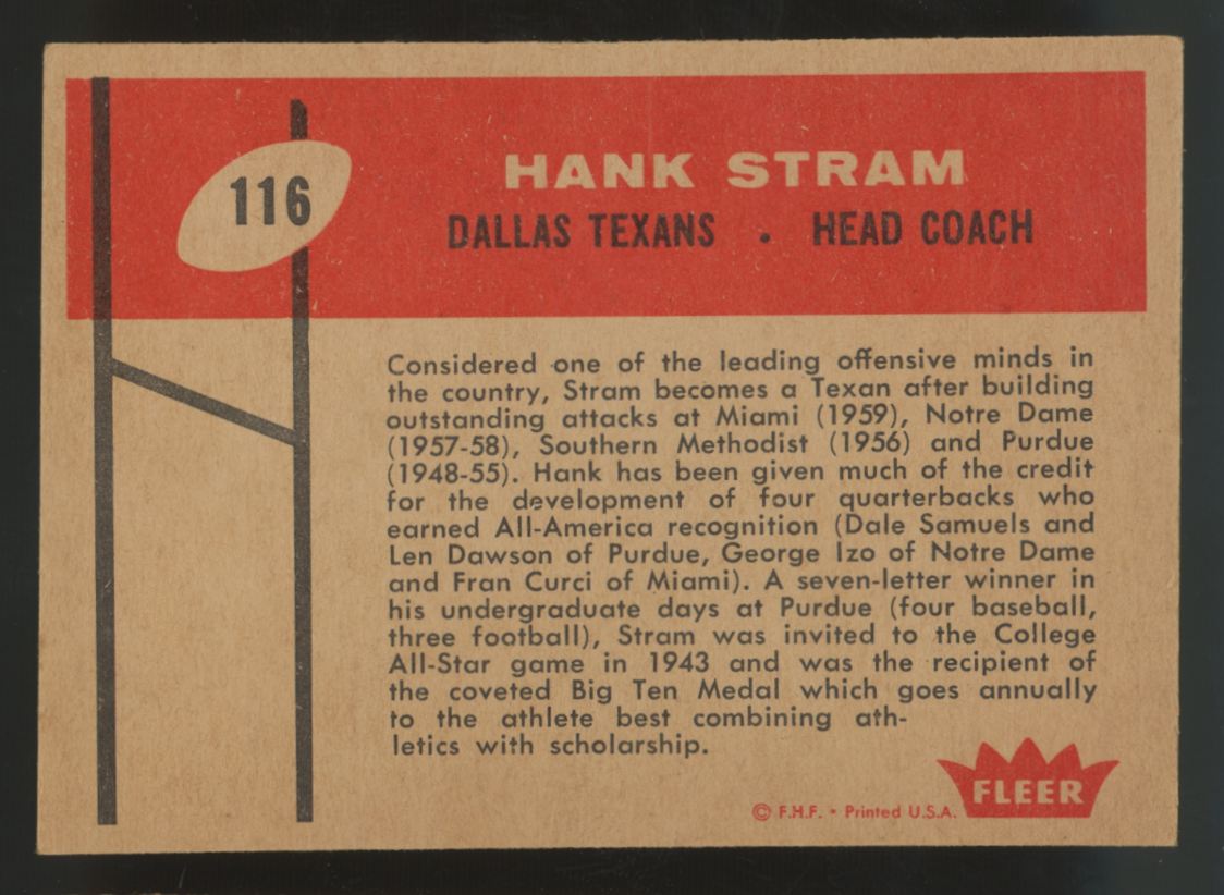 1960 Fleer Hank Stram #116 VG/EX