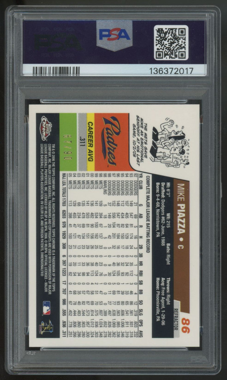 2006 Topps Chrome Mike Piazza Red Refractor /90 #86 PSA 9