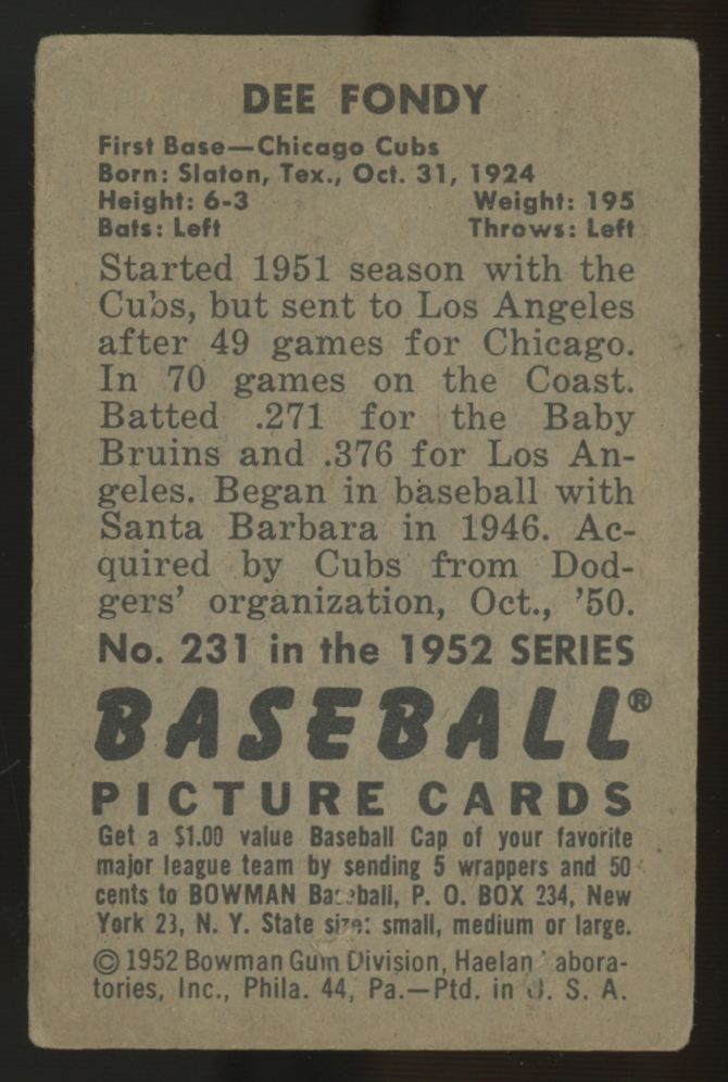 1952 Bowman Dee Fondy #231 VG