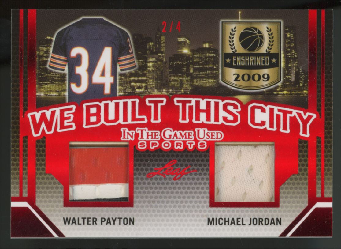 2019 Leaf Walter Payton, Michael Jordan We Built This City Dual Patch Red /4