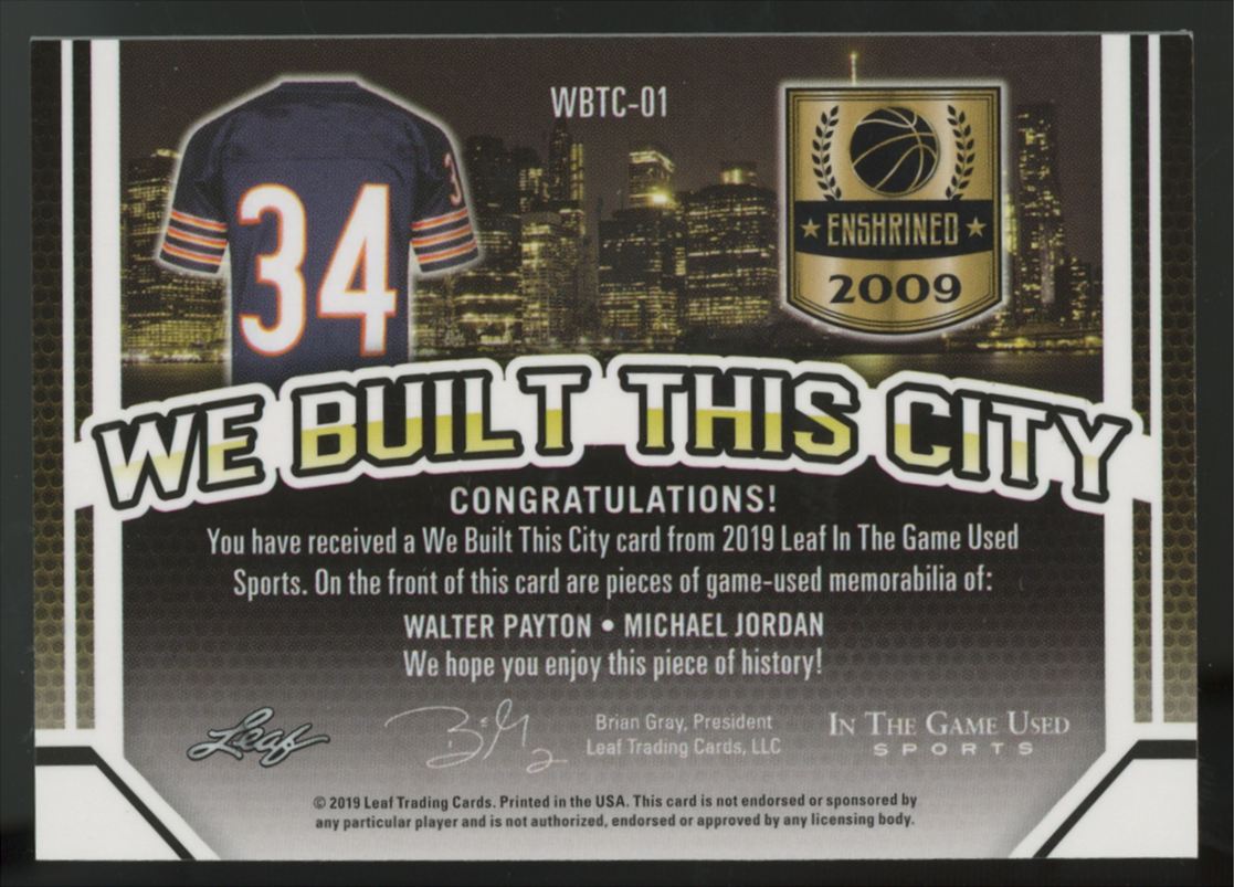 2019 Leaf Walter Payton, Michael Jordan We Built This City Dual Patch Red /4
