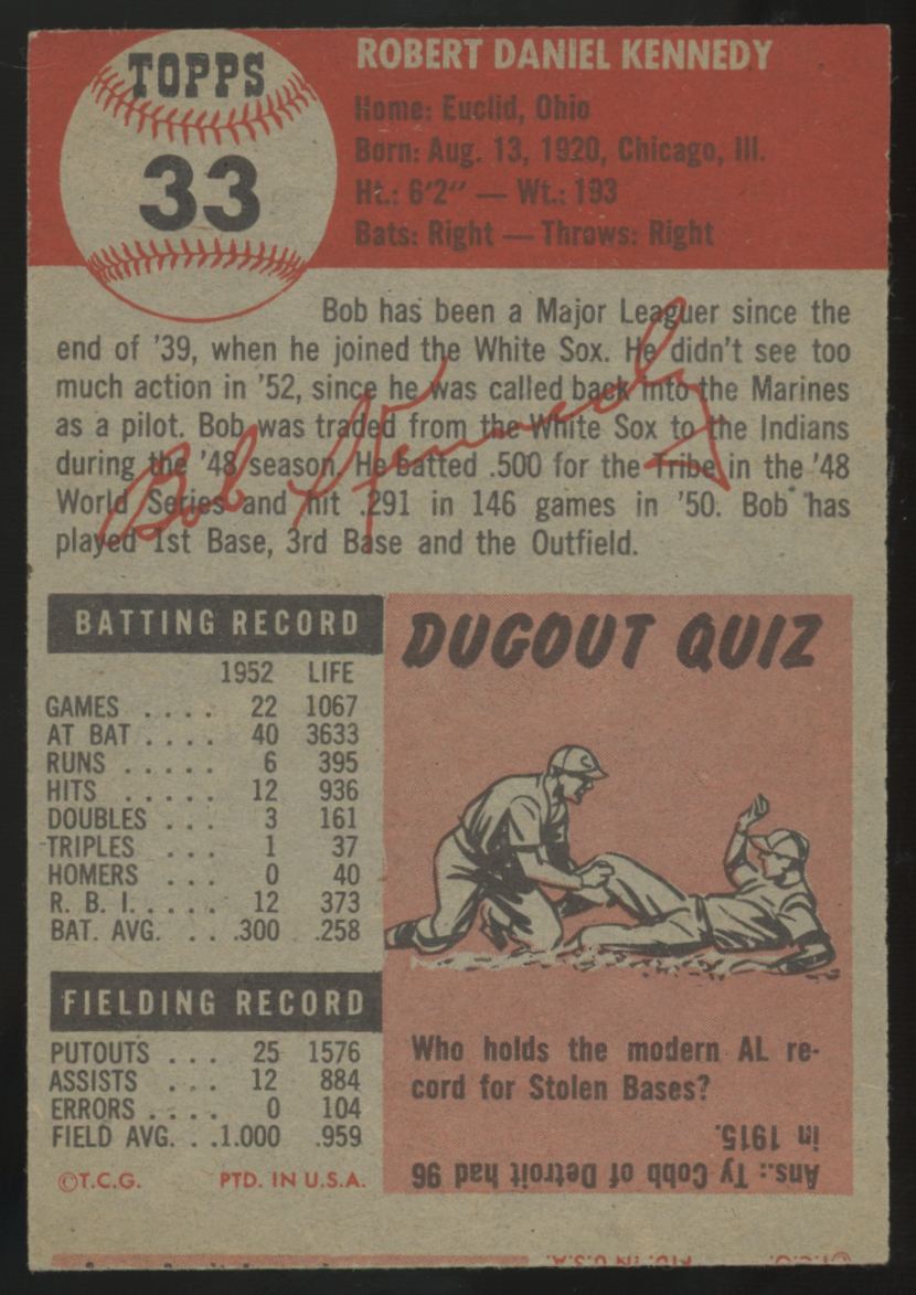 1953 Topps Bob Kennedy #33 VG