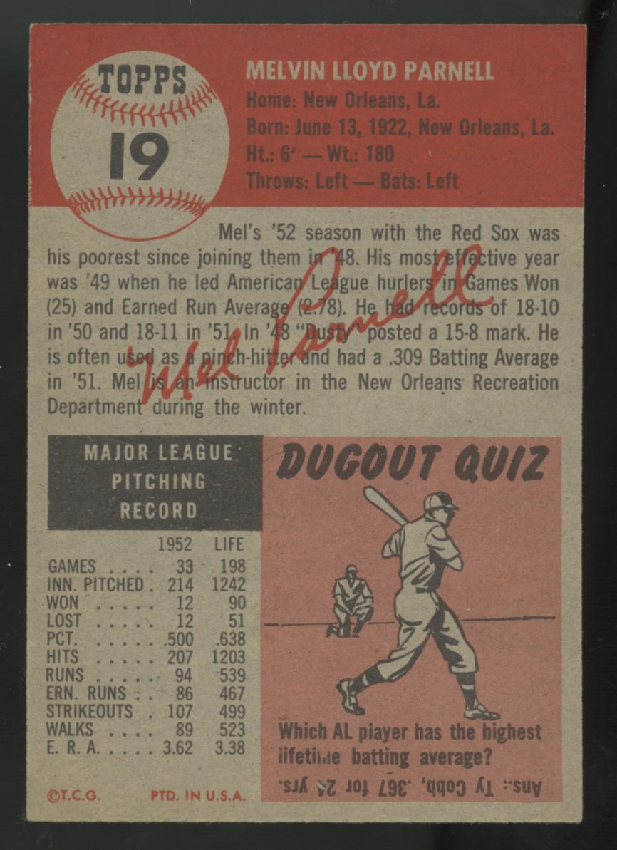1953 Topps Mel Parnell #19 EX/MT