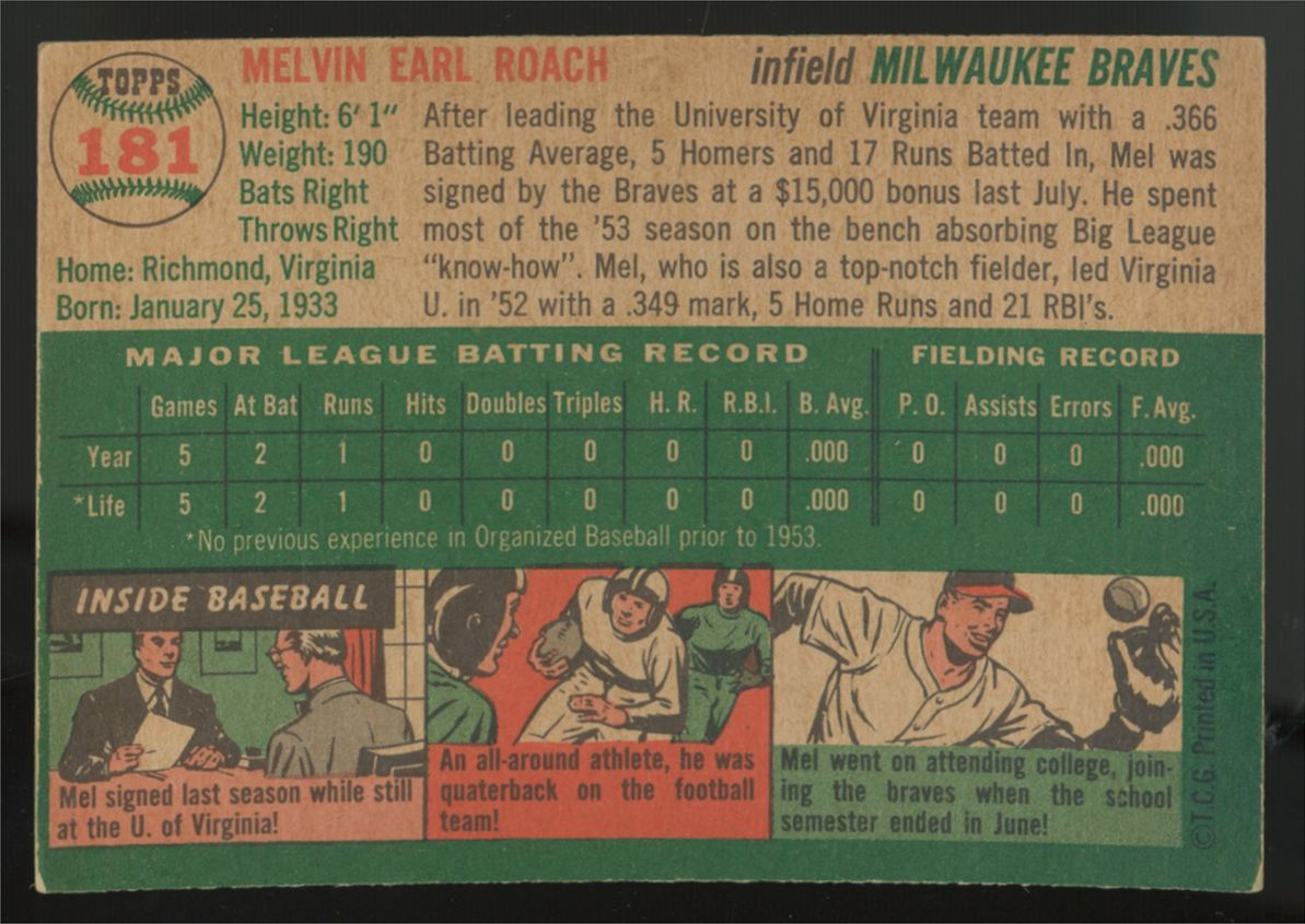 1954 Topps Mel Roach #181 EX+