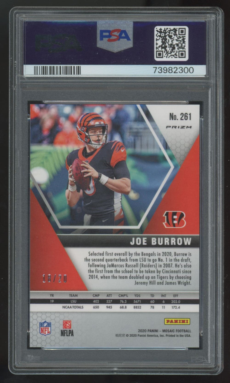 2020 Mosaic No Huddle Joe Burrow NFL Debut RC Pink /20 #261 PSA 10